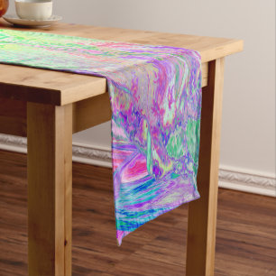 Psychedelic Trippy Lime Green and Purple Hibiscus Medium Table Runner