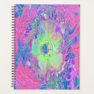Psychedelic Trippy Lime Green and Purple Hibiscus Planner