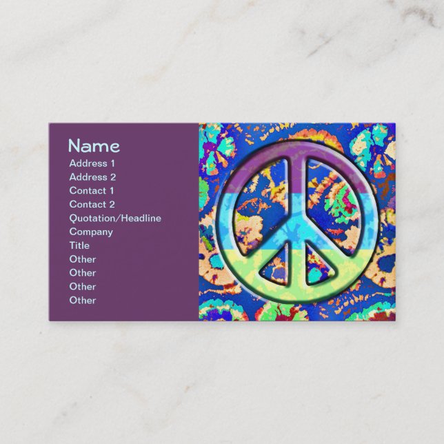 Psychedelic Trippy Purple Peace Sign Business Card (Front)