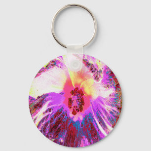 Psychedelic Trippy Rainbow Colours Hibiscus Flower Keychain