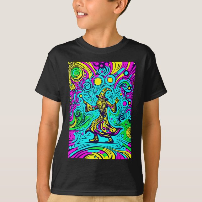 Psychedelic Trippy Rave Colourful Dancing Wizard  T-Shirt (Front)