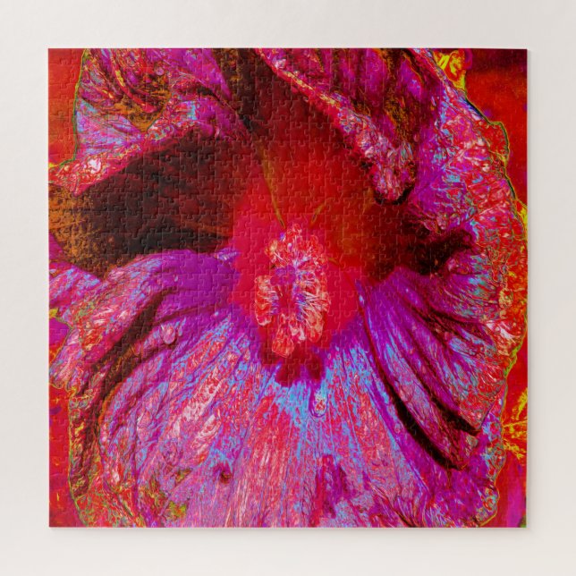 Psychedelic Trippy Retro Red Hibiscus Flower Jigsaw Puzzle (Vertical)