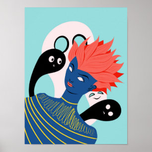 Psychedelic trippy weird alien girl poster
