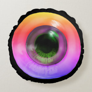 Psychedelic Trippy Weird Hippie Funky Eye Round Pillow