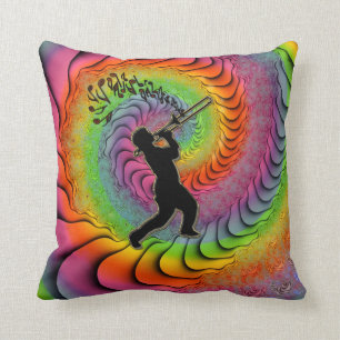 Psychedelic Trombone Player Blowing Notes Throw Pillow