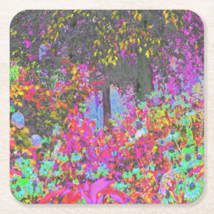 Psychedelic Tropical Festival Garden Sunrise Square Paper Coaster
