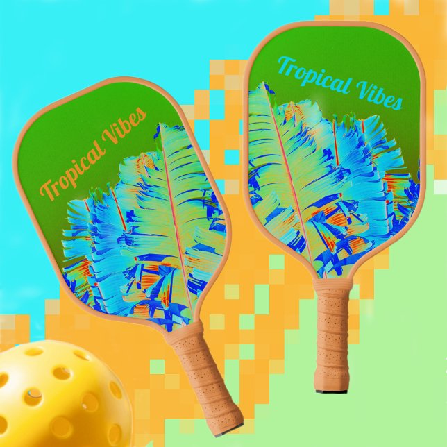 Psychedelic Tropical Vibes Palm Trees Blue Green Pickleball Paddle (Creator Uploaded)