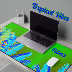 Psychedelic Tropical Vibes Palm Trees Green Blue Desk Mat