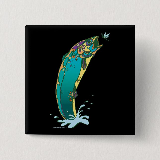 Psychedelic Trout Fishing 2 Inch Square Button (Front)