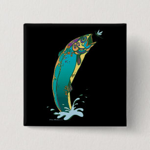 Psychedelic Trout Fishing 2 Inch Square Button