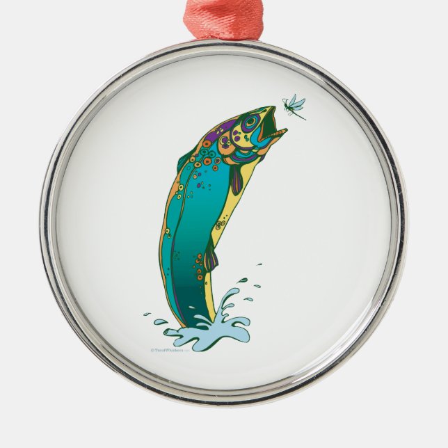 Psychedelic Trout Fishing Metal Ornament (Front)