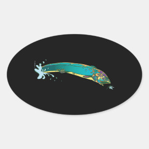 Psychedelic Trout Fishing Oval Sticker
