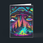 Psychedelic UFO Fantasy Art Birthday  Card<br><div class="desc">Birthday Card. Hope your birthday is out of this world! A neon UFO camping scene in the night sky.</div>