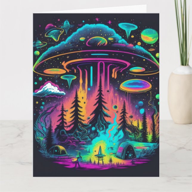Psychedelic UFO Fantasy Art Birthday  Card (Front)