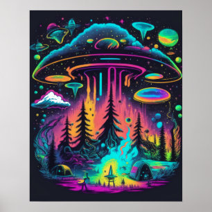 Psychedelic UFO Fantasy Art Poster