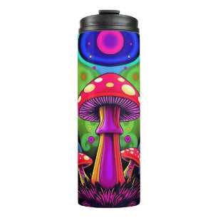 Psychedelic Vibrant Colorful Retro Mushrooms Thermal Tumbler