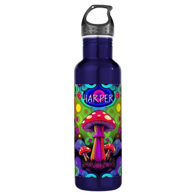 Psychedelic Vibrant Colourful Retro Mushrooms 710 Ml Water Bottle (Front)