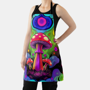 Psychedelic Vibrant Colourful Retro Mushrooms Apron