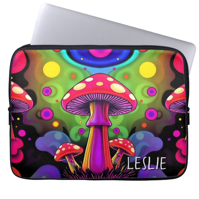Psychedelic Vibrant Colourful Retro Mushrooms Laptop Sleeve (Front)