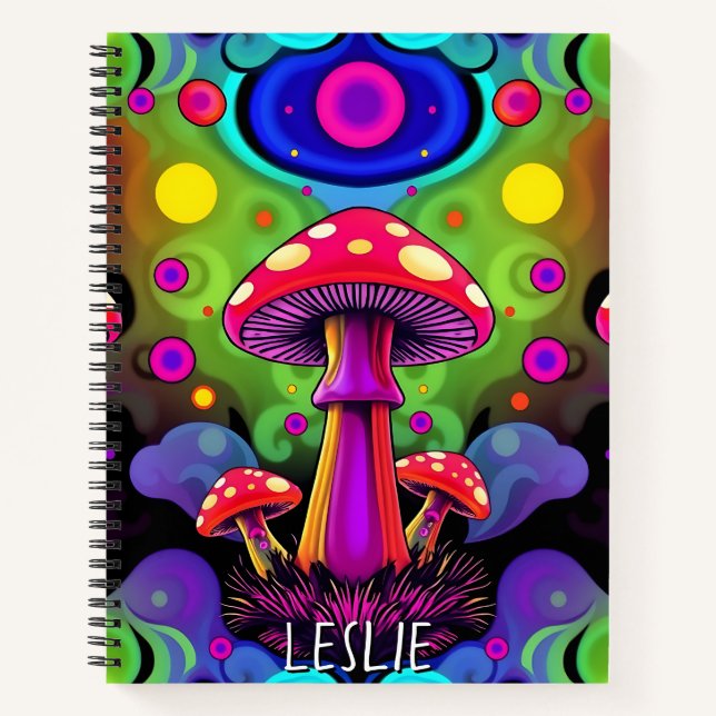 Psychedelic Vibrant Colourful Retro Mushrooms Notebook (Front)