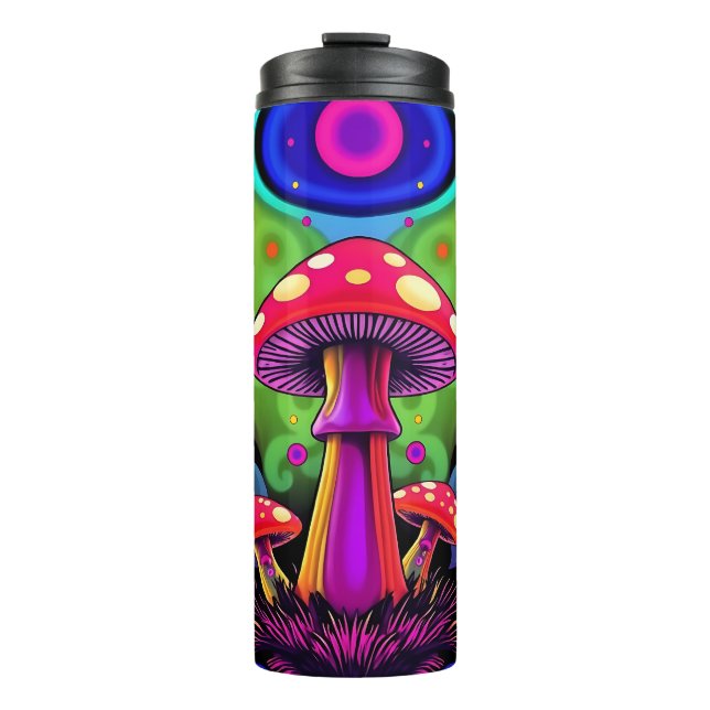 Psychedelic Vibrant Colourful Retro Mushrooms Thermal Tumbler (Front)