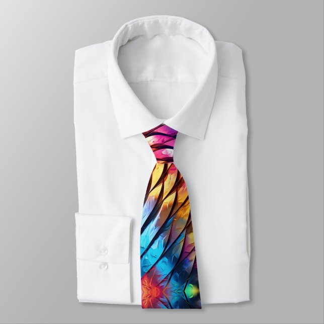 Psychedelic Vibrant Colours Patterns Tie (Tied)