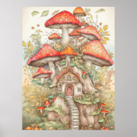 Psychedelic Vintage Forest Mushroom Dwelling