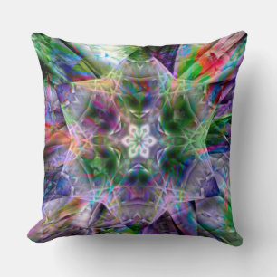 Psychedelic virtual star, acrylic or neon abstract throw pillow