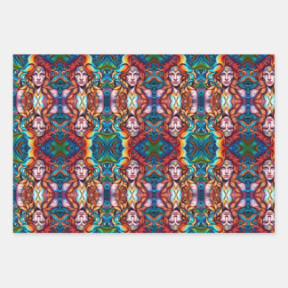 Psychedelic Warrior Woman Wrapping Paper Sheet