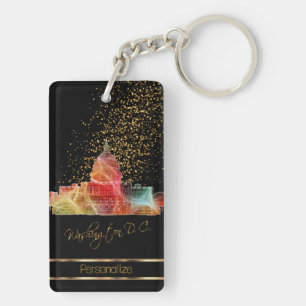 Psychedelic Washington DC Skyline Keychain