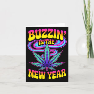 Psychedelic Weed Buzzing In New Year 2026 Funny Card