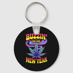 Psychedelic Weed Buzzing In New Year 2026 Funny  Keychain