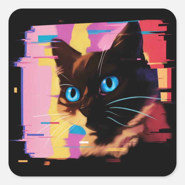 Psychedelic Weirdcore Cat Square Sticker (Front)