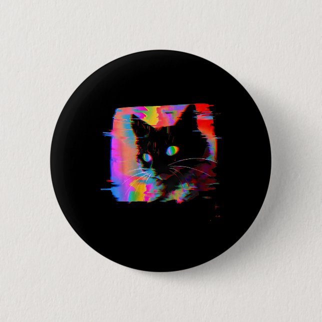 Psychedelic Weirdcore Cat Vaporwave Aesthetic Trip 2 Inch Round Button (Front)