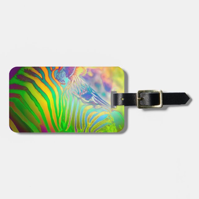 Psychedelic Wild Life Zebra Luggage Tag (Front Horizontal)