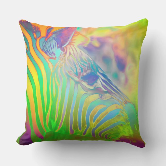 Psychedelic Wild Life Zebra Outdoor Pillow (Front)