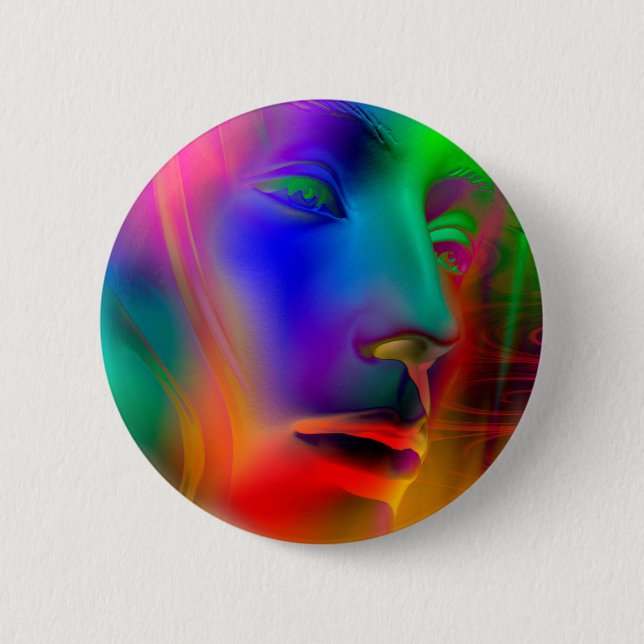 Psychedelic Woman Face 2 Inch Round Button (Front)