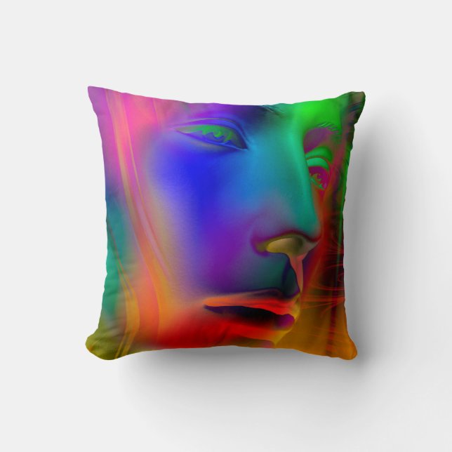 Psychedelic Woman Face Throw Pillow (Front)