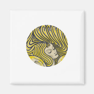 Psychedelic woman in colours vintage line art magnet