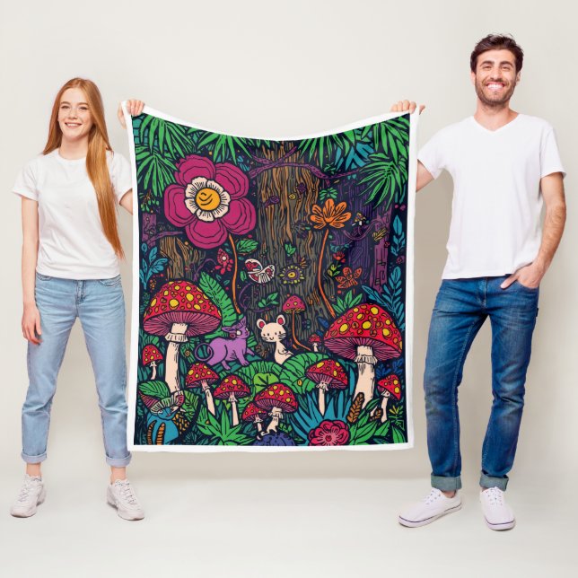 Psychedelic woodland fleece blanket (In Situ)