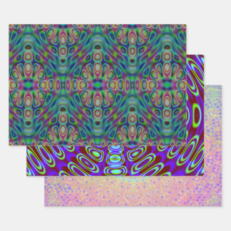 Psychedelic Wrapping Paper Flat Sheet Set of 3