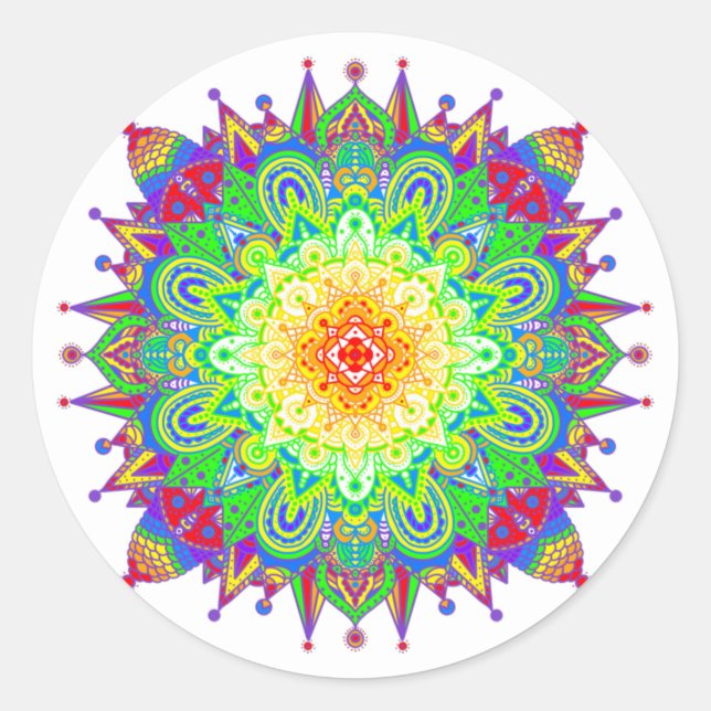 Psychedelic Zen Mandala Abstract Art  Classic Round Sticker (Front)