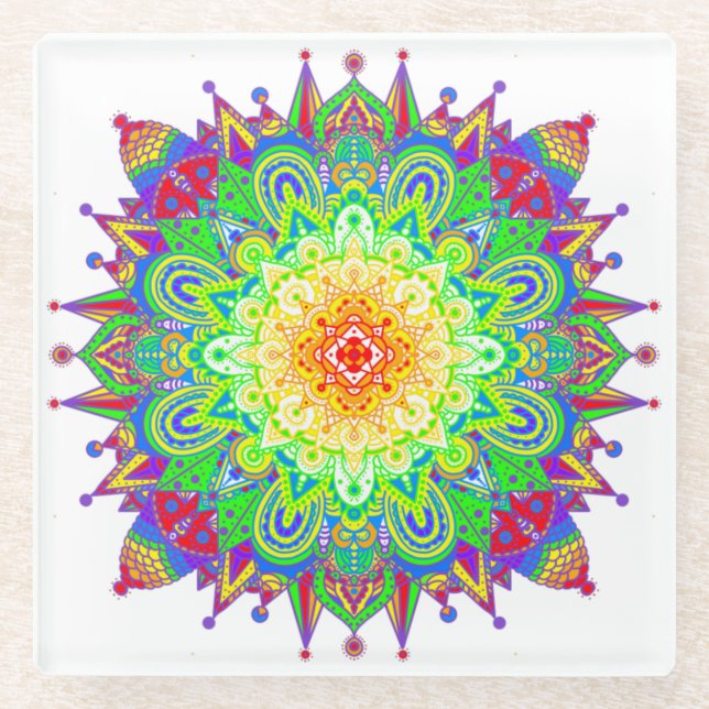 Psychedelic Zen Mandala Abstract Art  Glass Coaster (Front)