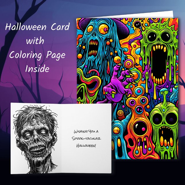 Psychedelic Zombies Halloween and Colouring Page Card (Creator Uploaded)