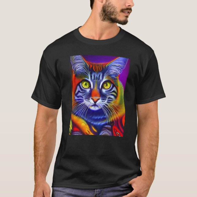 Psychedelics Rainbow Cat Trippy Cool Unique T-Shirt (Front)