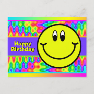 Psychédélique Souriant Visage Emoji Carte postale 