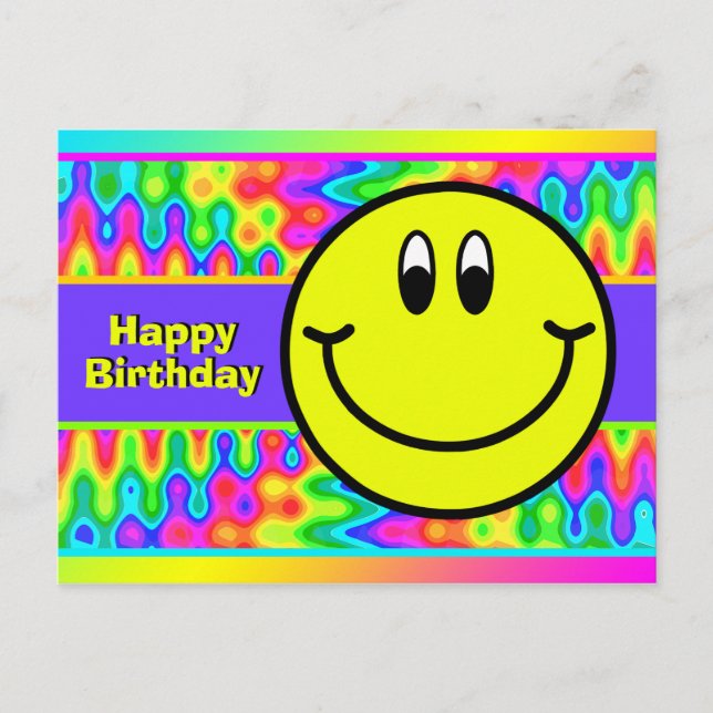 Psychédélique Souriant Visage Emoji Carte postale  (Devant)