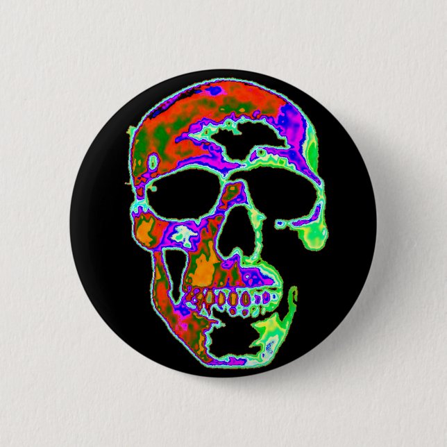 Psychedellic Skull 2 Inch Round Button (Front)