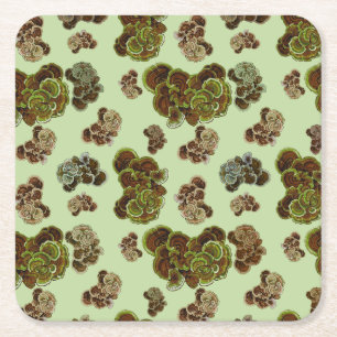 Psychedellic Turkey Tail© lime cream Square Paper Coaster