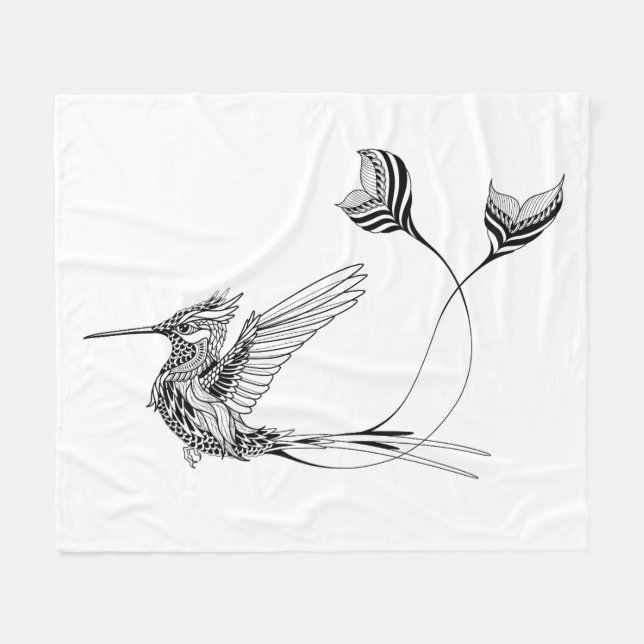 Psychedlic Bird Tattoo Fleece Blanket (Front (Horizontal))
